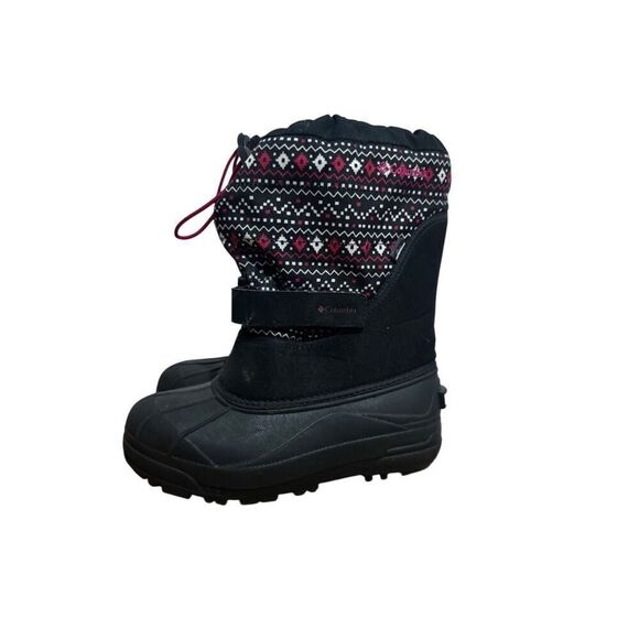 Columbia Waterproof Snow Boots Womens 5 Mid-Calf Black Pink Fair Isle Print - Picture 1 of 7